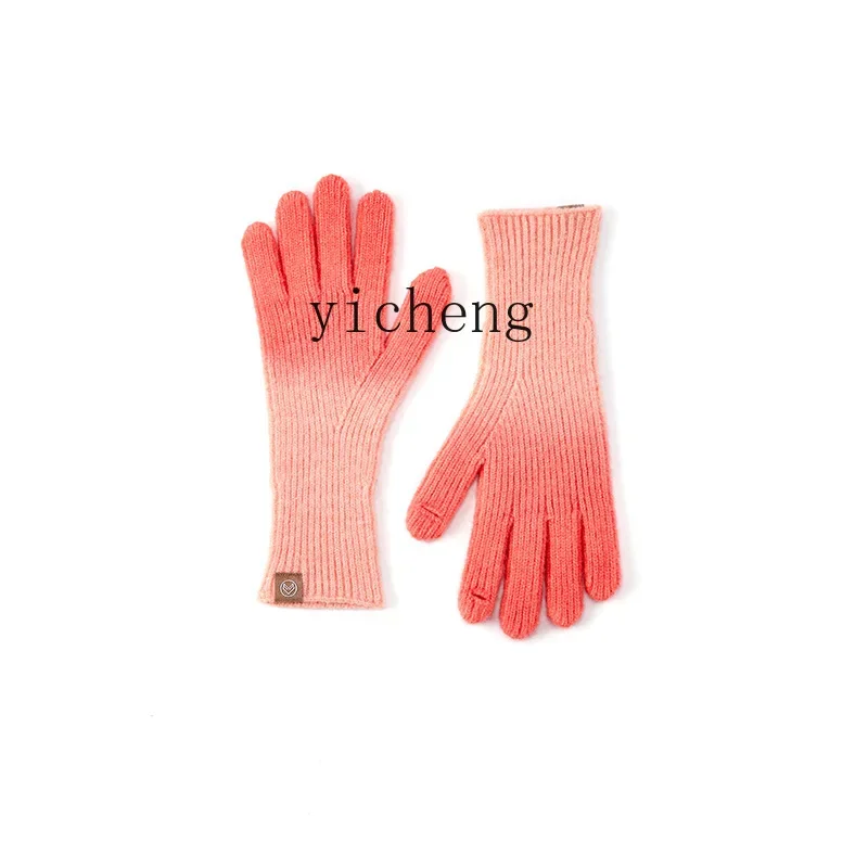 Yy Gloves Autumn and Winter Korean Style Patchwork Knitted Open Finger Finger Touch Screen Warm-Keeping and Cold-Proof