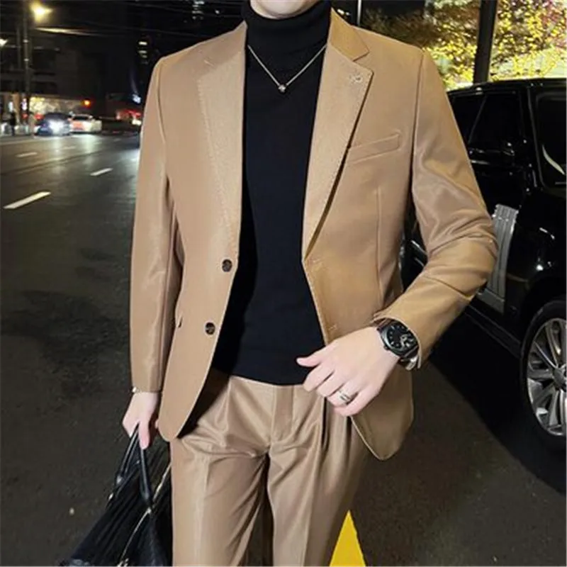 

2 Pieces Suits with Pants Men Luxury Blazer Set Korean Style Wedding Groom Suits Prom Dress Youth Male Clothes Ternos Costume