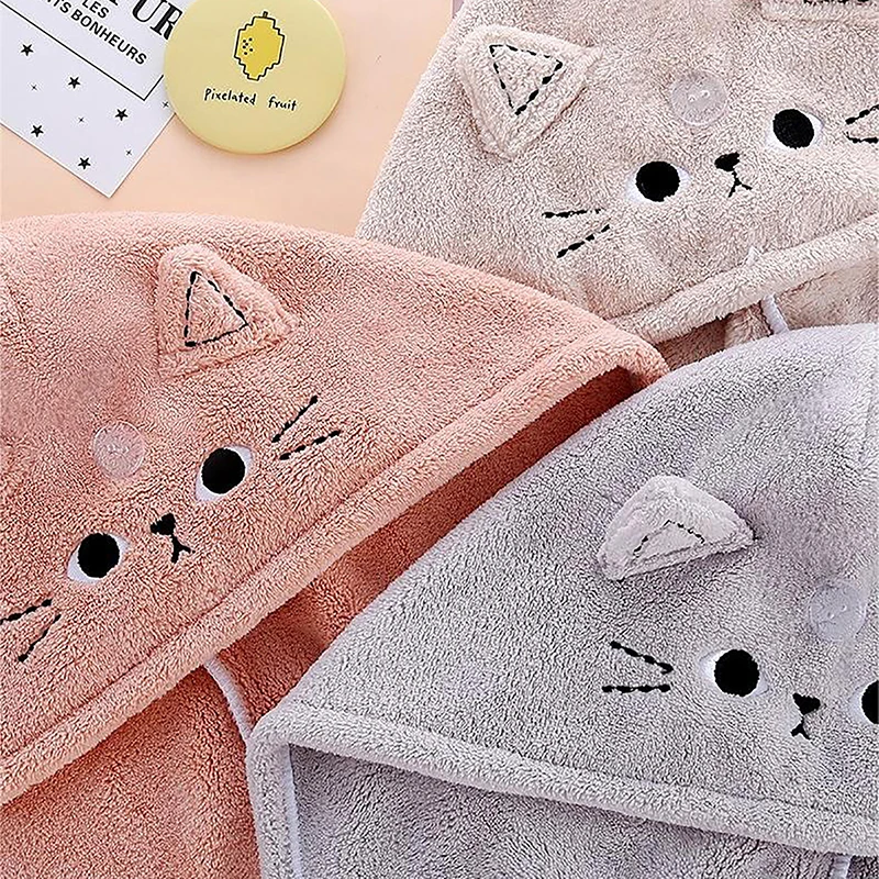 Cat Hair Cap Coral Fleece Hair Towel Long Hair Quick Dry Hat Bath Towel Strong Water Absorbent Women Wrap Wiping Hair Towel