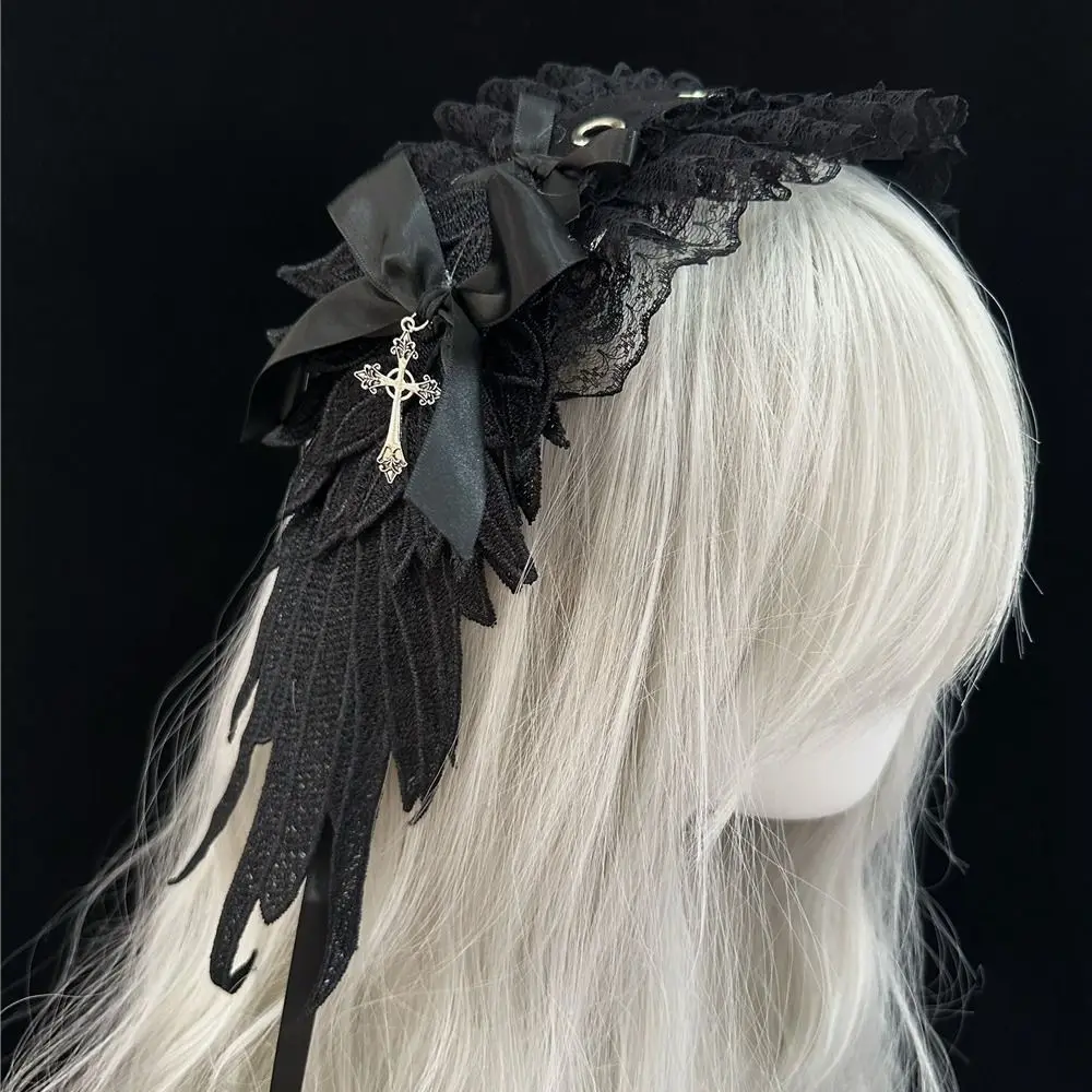 New Lolita Cat Ears Headband Bow Cosplay Headwear Lace Head Wrap Women