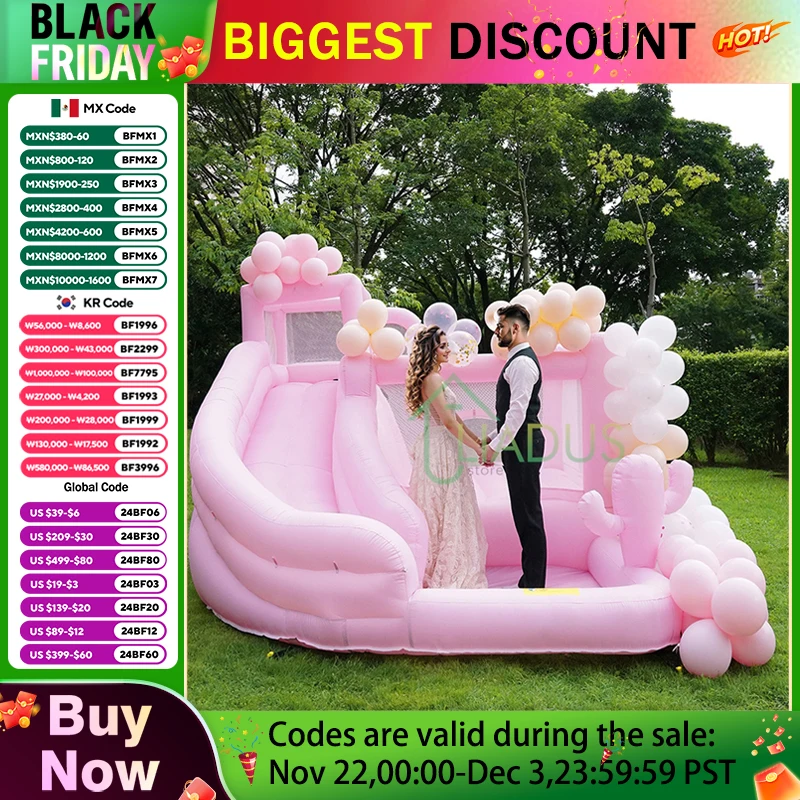 Outdoor Wedding Air Bounce Castle with Bubble Pool Inflatable Bounce House with Slide for Kids Pink Bouncy Castle for Wedding