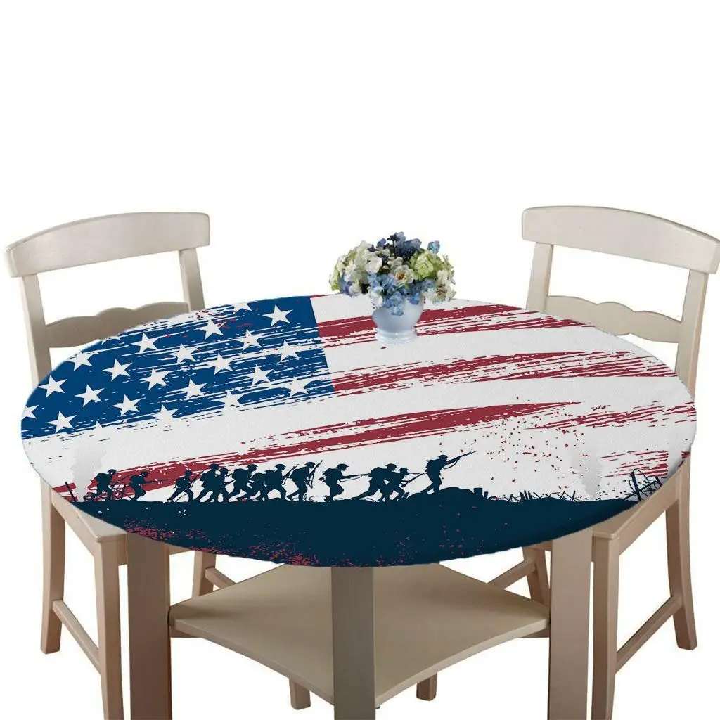 Elastic Round Table Cover Waterproof Non-slip Polyester Tablecloth 3D Printing for Indoor Outdoor Picnic BBQ