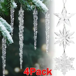 Xmas Tree Hanging Acrylic Snowflake Drop Icicle Pendants Crystal Ornaments Christmas Clear Pendants Home Party Decor New Year