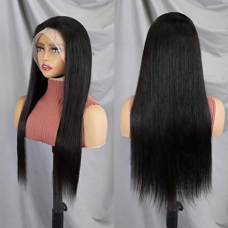 24 Inch Black Straight Color Wigs13X4 SD Clear Front Lace  Wig  Human Hair for Black Women Human Hair Pre Plucked with Baby Hair