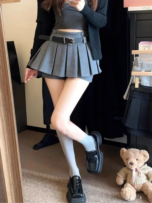 

High Waist A-Line Skirt Women's Autumn Winter ey Slimming Anti-Light Bicolor f-length Skirt Commuter Korean Sle