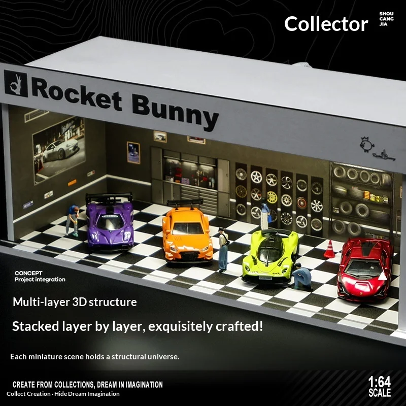 Collector's 1:64 Scale Classic Red Brick Garage Diorama with LED Lights – Car Model Display Case & Rocket Bunny Tuner Shop Scene