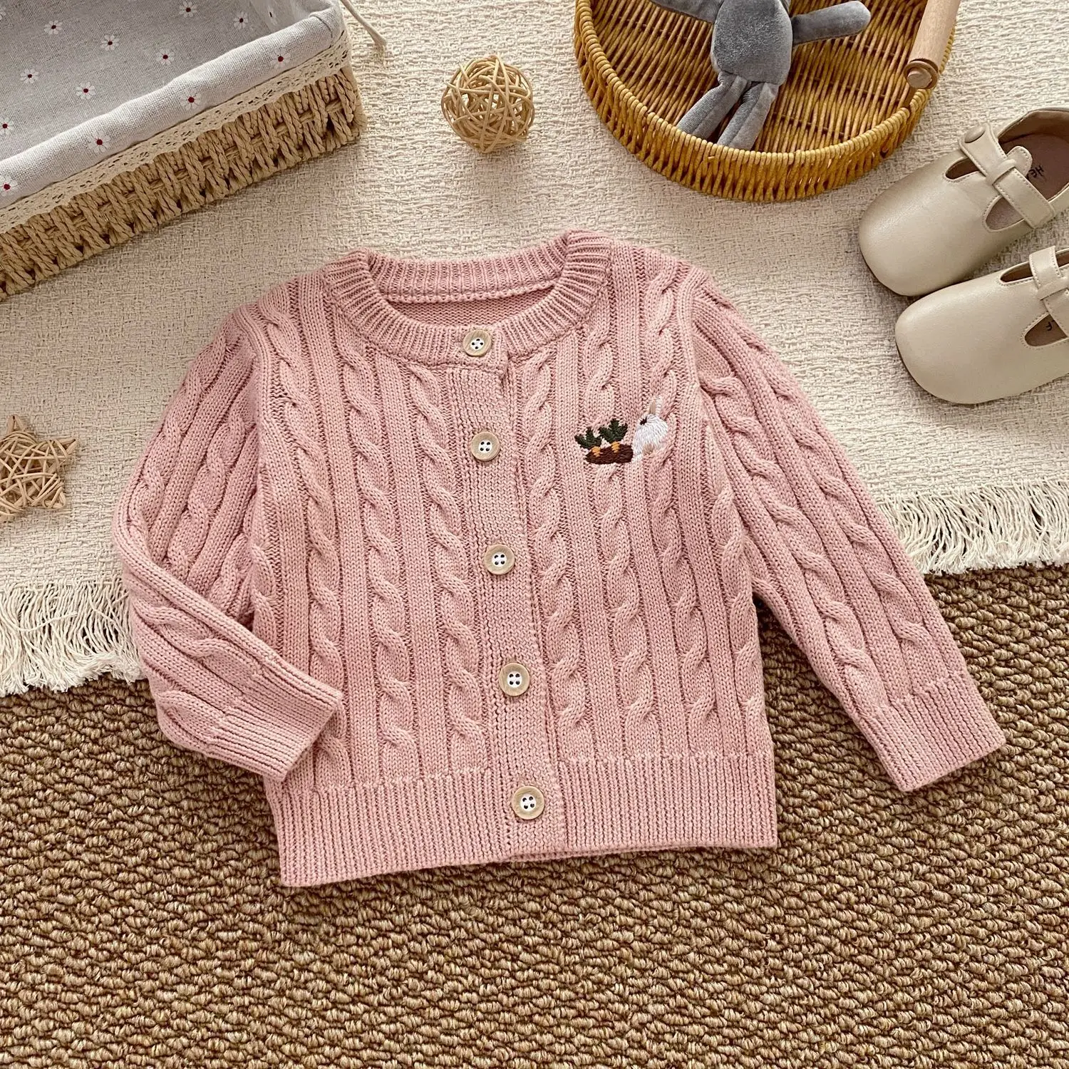 9M-5T Girls Sweaters Embroidery Kids Knit Cardigans Single Breast Kids Girls Knitwear Autumn Kids Oufit