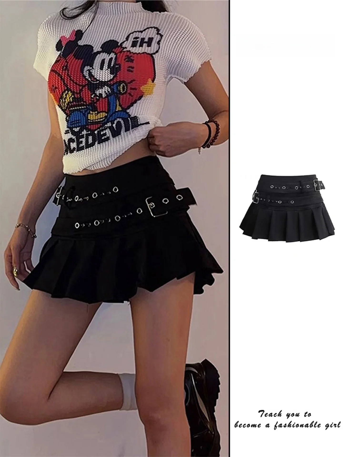 

Y2K Spicy Low Waist Rivet Bla Ultra ort Skirt Women Summer American Cool A-Line Skirt Abi f-length Skirts