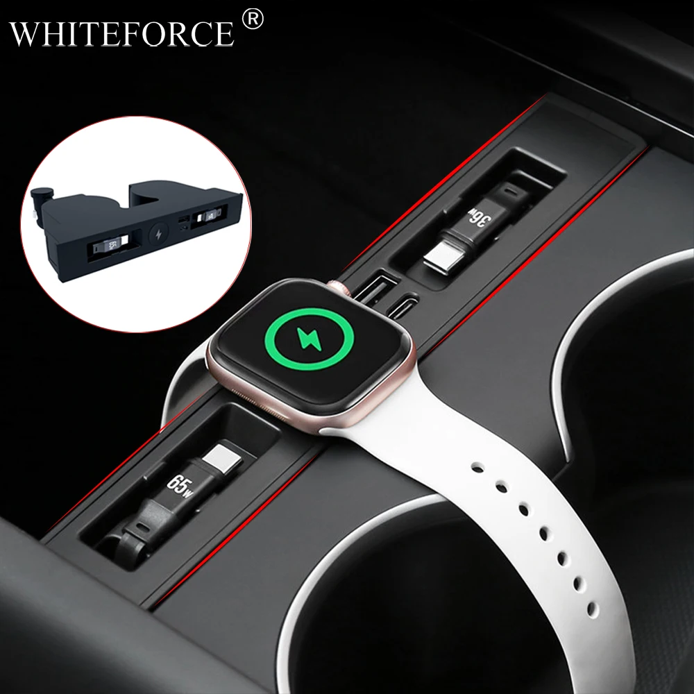 

Держатель-подставка для беспроводной зарядки часов на выдвижной центральной консоли для Tesla Model Y Juniper и Model 3 Highland