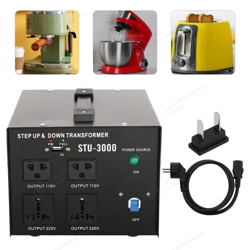 3000W Voltage Converter Transformer Power Converter Step Up/Step Down 110V to 220V 220V to 110V Heavy Duty 5V USB Port Black