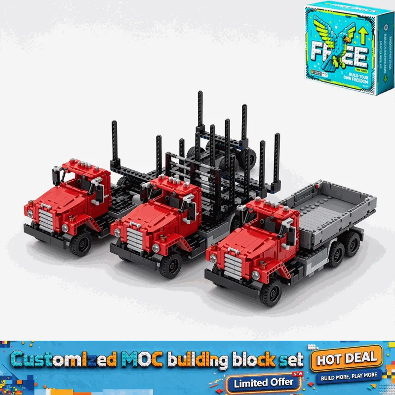 1370PCS Heavy Duty RC Truck Set Logging Trailer Flatbed Dump Model Custom Building Blocks Toy Creative Assembly Gift For Boys