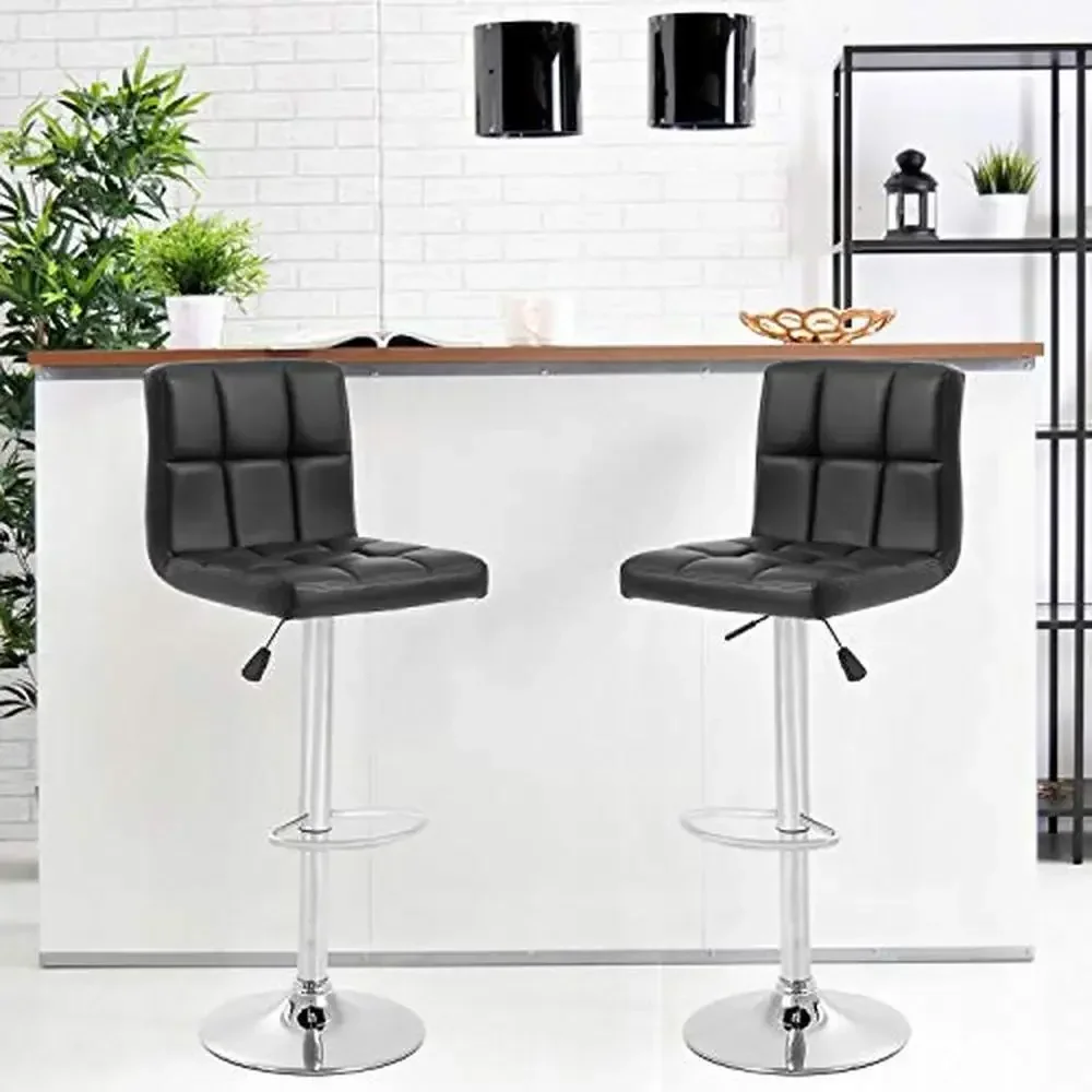 Height Adjustable Swivel Bar Stools Set of 2 PU Leather Padded Backrest Dining Counter Chairs Metal Frames 360° Rotation Comfy