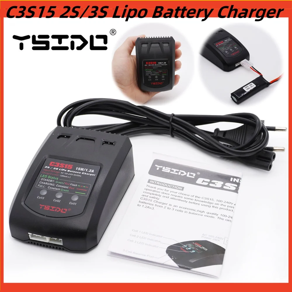 YSIDO C3S15 EU/US Plug Balanced Battery Charger for B3Pro Compact 2S 3S Lipo Lithium Power Supply Charger for RC Helicopter