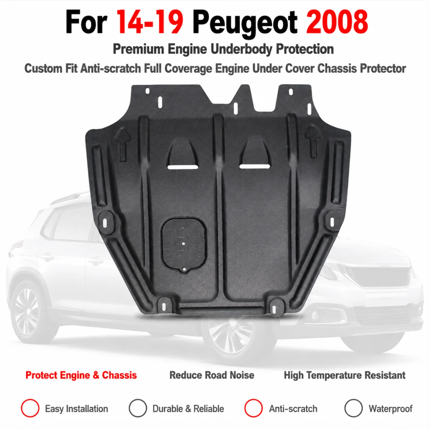 Durable Anti-Collision Engine Skid Plate Under Engine Guard For 14-19 Peugeot 2008 Chassis Protector Full Coverage Precision Fit
