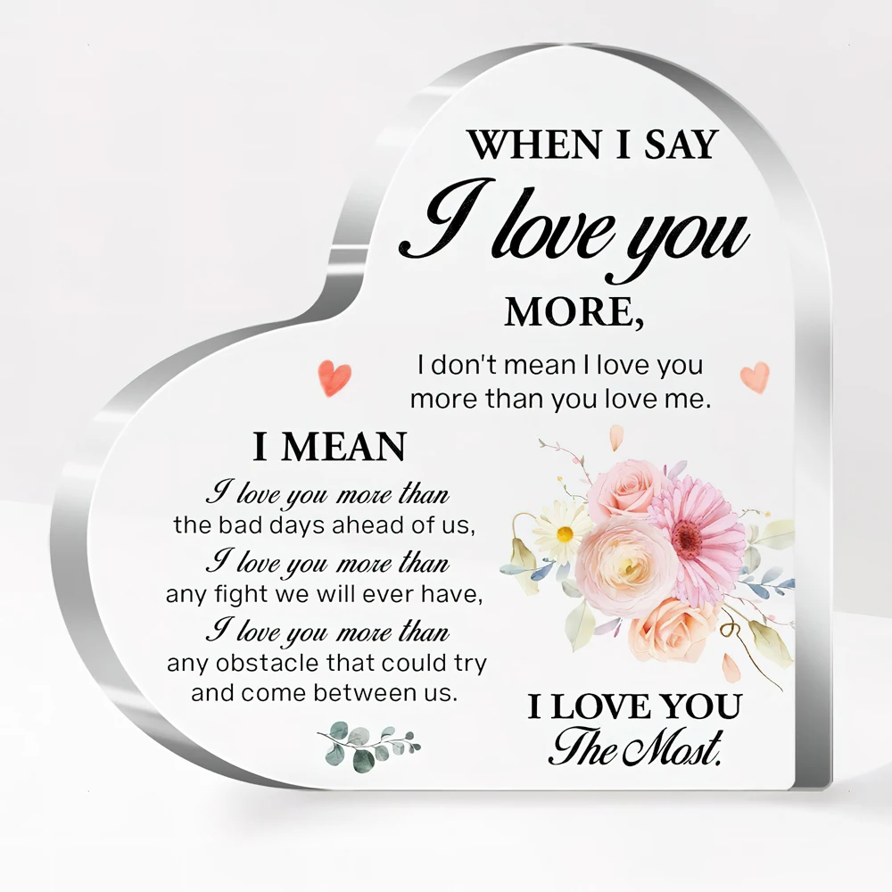 Pastel Rose Eucalyptus Heart Acrylic Plaque Romantic I Love You Quote Couple Desktop Gift