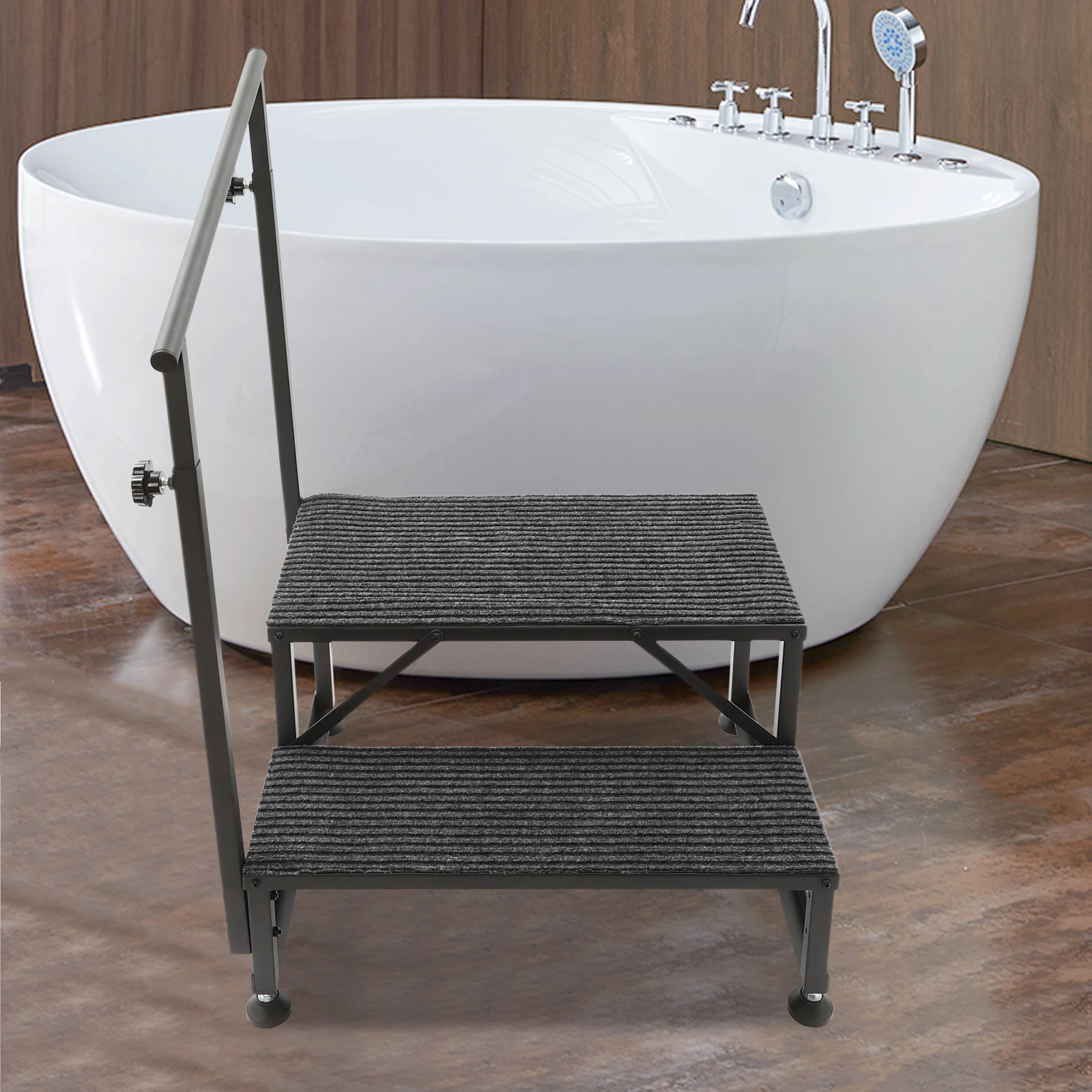 Escadas RV de 2 degraus com corrimãos, almofadas ajustáveis para os pés, almofadas macias e alta capacidade de carga de 450 libras, ideais para idosos e