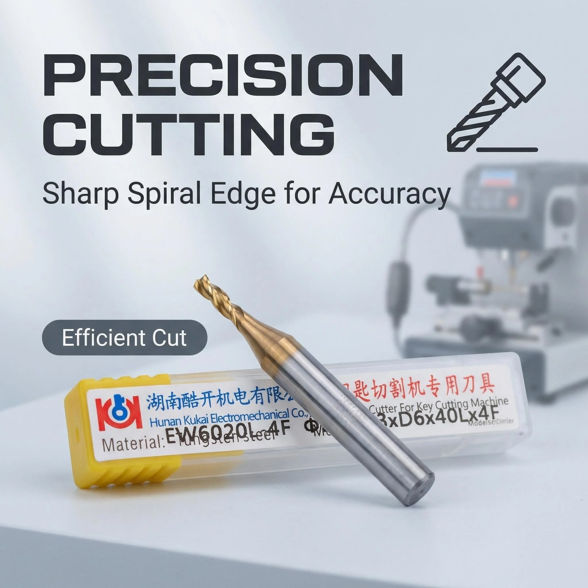 Original KUKAI 2.0mm Tungsten Steel End Milling Cutter EW6020L-4F for SEC-E9/E9z/Alpha/Beta Key Cutting Machines