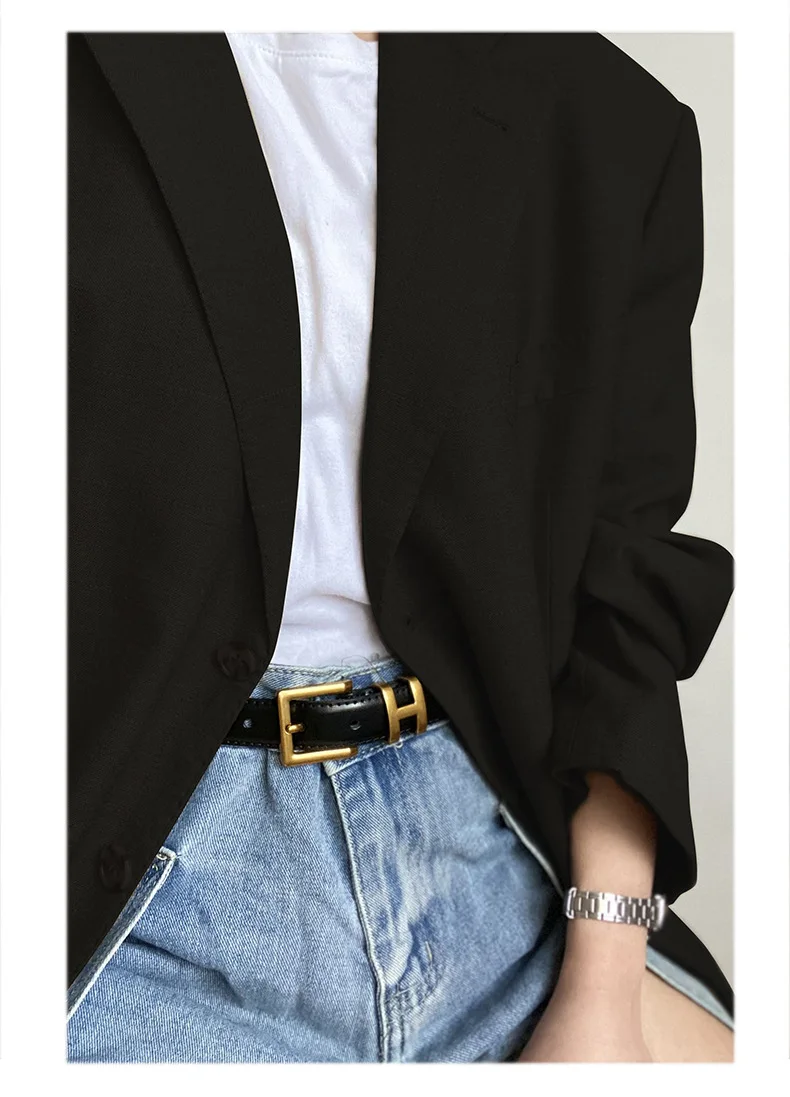 حزام نسائي صغير، معطف مزخرف جديد بإبزيم على شكل حرف I على شكل حرف H، حزام جينز عصري راقي