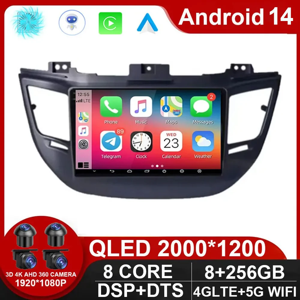 

Android 14 For Hyundai Tucson IX35 3 2015 - 2018 Car Radio Multimedia Video Player Navigation GPS 4G WIFI QLED DSP NO 2Din DVD