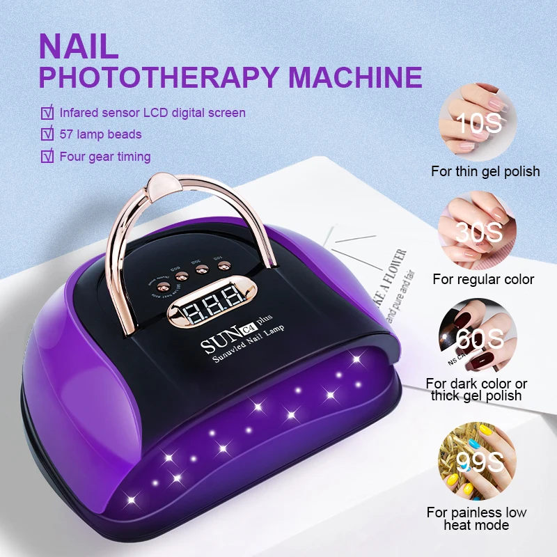 LIMEGIRL เครื่องเป่าเล็บมืออาชีพโคมไฟ 57LEDS ลูกปัดสมาร์ทหน้าจอ LCD Phototherapy เครื่องสําหรับ Salon และ Home เล็บเครื่องมือ