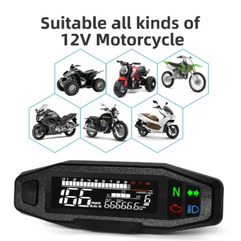 

Universal Motorcycle Speedometer Digital Speed Meter LED Tachometer Dashboard Instrument Panel Meter LCD Display Y Bracket,New