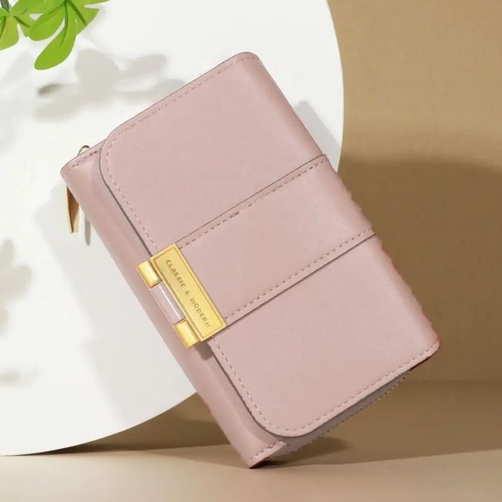 

Purse PU Leather Short Wallet Zipper Foldable Three Fold Wallet Multifunctional Large Capacity Women Card Holder Women
