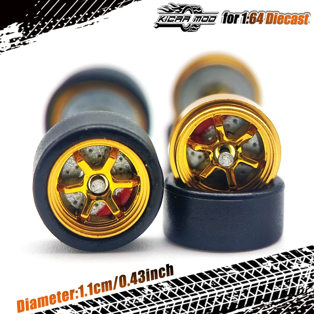 Kicarmod 1/64 Metallfelgen Modellräder mit Kunststoffspeichen und Bremsscheiben, Raddurchmesser 11mm, Hobby-Sammlerstück, 1 Set – Detail 17