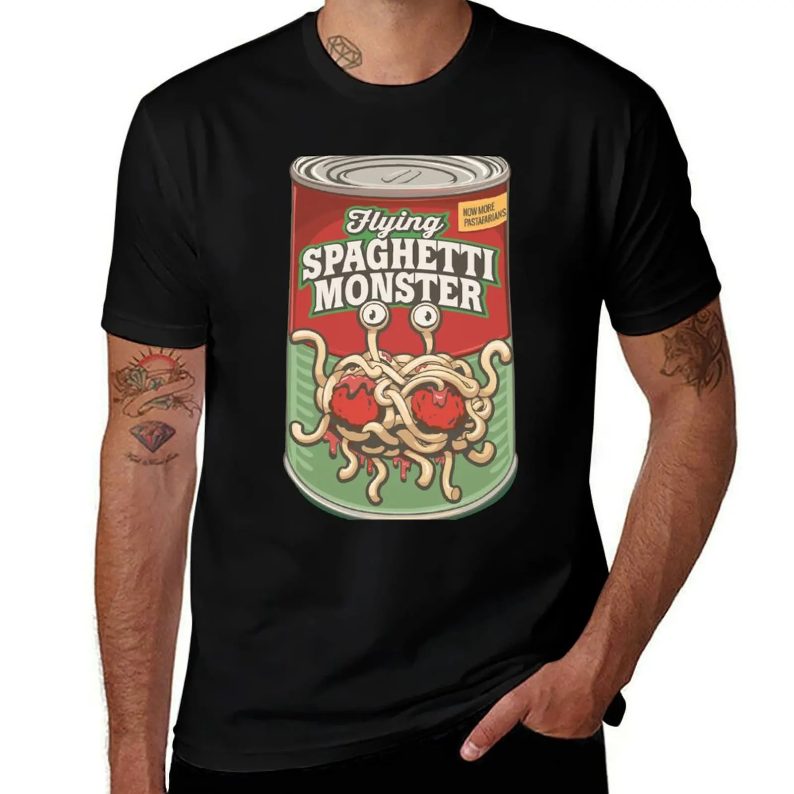 FSM, Flying Spaghetti Monster Soup Can T-Shirt Casual Loose Fit Short Sleeve T-Shirt