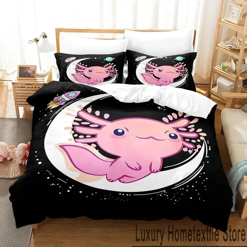 Gamesolotl Axolotl Video Gamer Kawaii Pastel Goth Bedding Set Single Twin Full Queen King Size Bed Set Aldult Kid Bedroom Anime