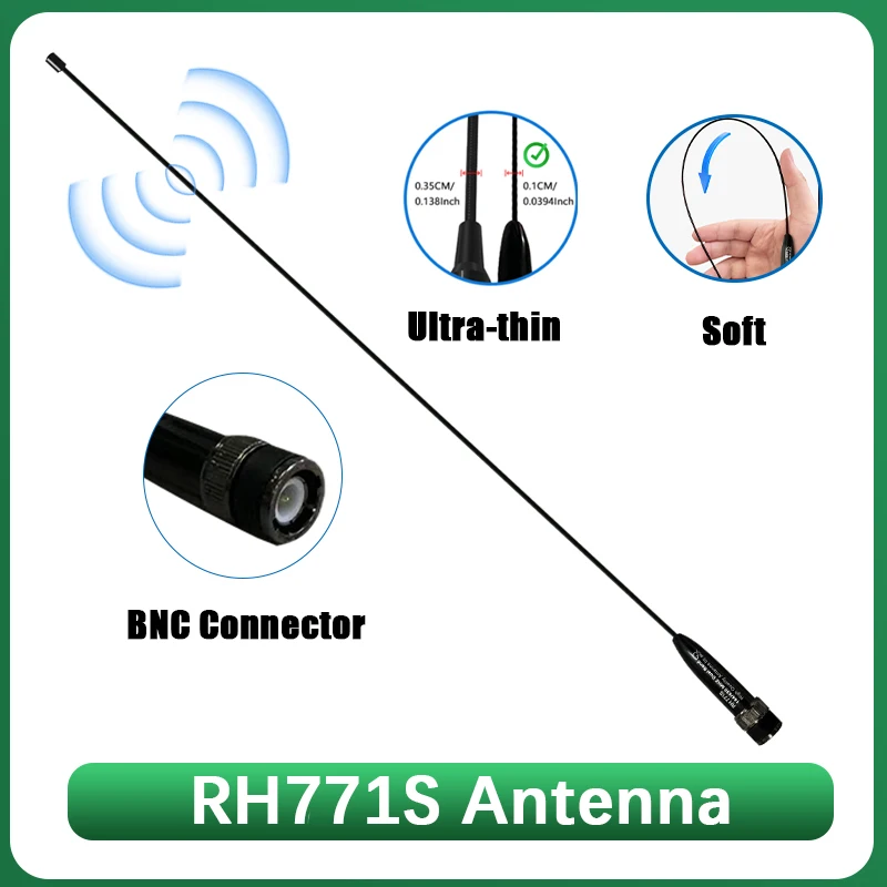 RH771S Antenna BNC Connector Thin Flexible Aerial Dual Bands 144/430MHz Long Range High Gain Compatible with Motorola HT440 HT90