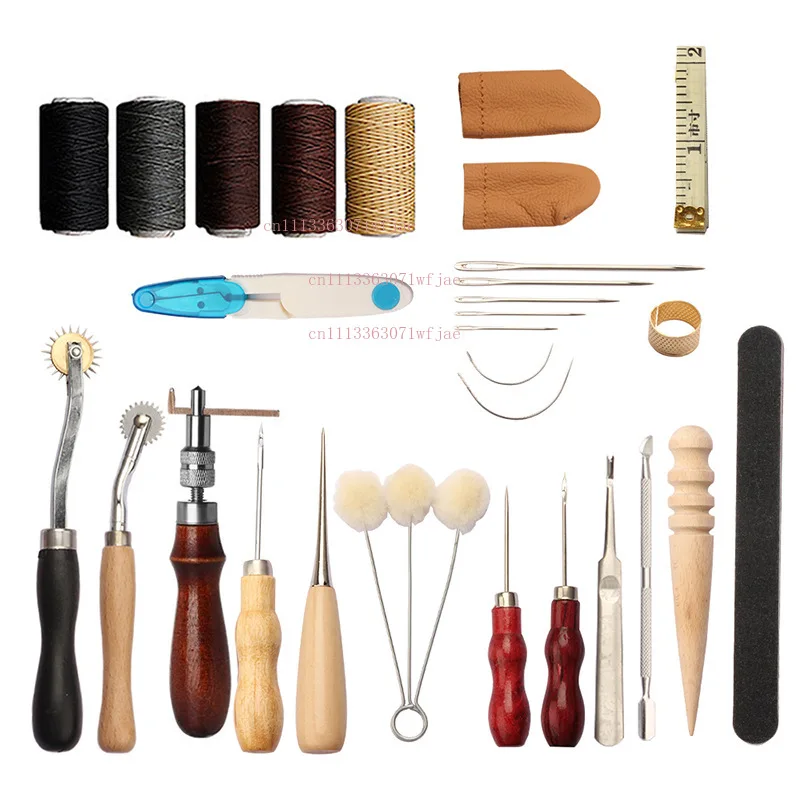 Adjustable Wooden Clamp Leather Craft Set, Hand Stitching Sewing DIY Leather Working Tools Kit