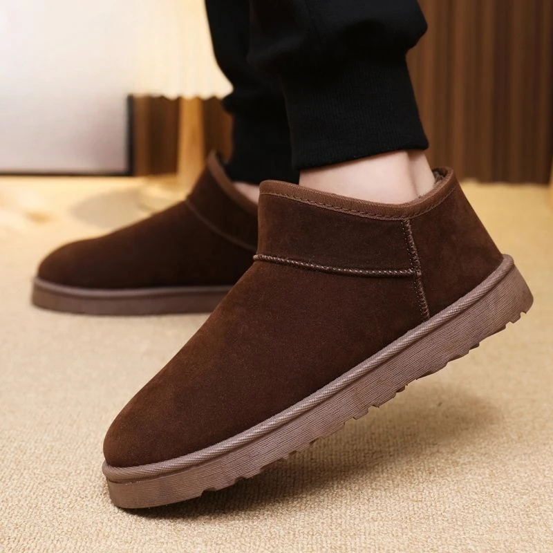 

Simple Casual Korean Style Men's 2025 New Snow Boots Thickened Winter Fleece Lined Solid Color Warm Cotton Footwear