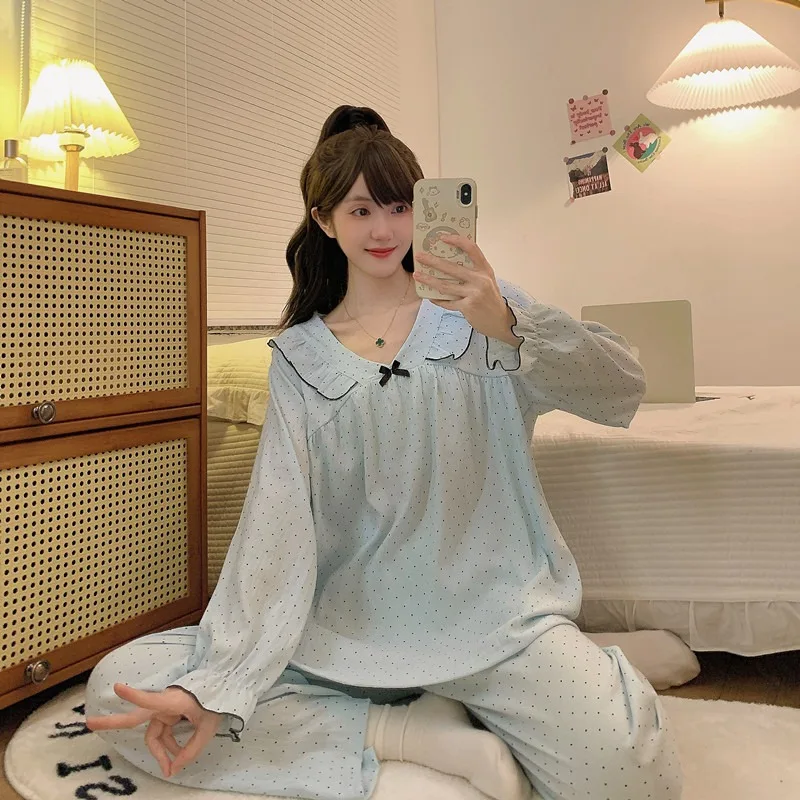 حجم كبير بيجامة الأميرة النساء الربيع طويلة الأكمام ملابس خاصة سترة قطعتين مجموعة ملابس منزلية فضفاضة طالب نمط ملابس المنزل