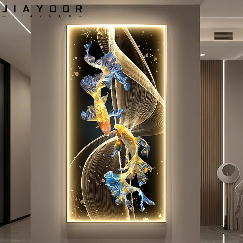 

2024 Modern Luxury Golden Koi LED Mural Lamp Wall Corridor Decorative Painting Lamp Living Room Foyer Home Decoration LED Lamp