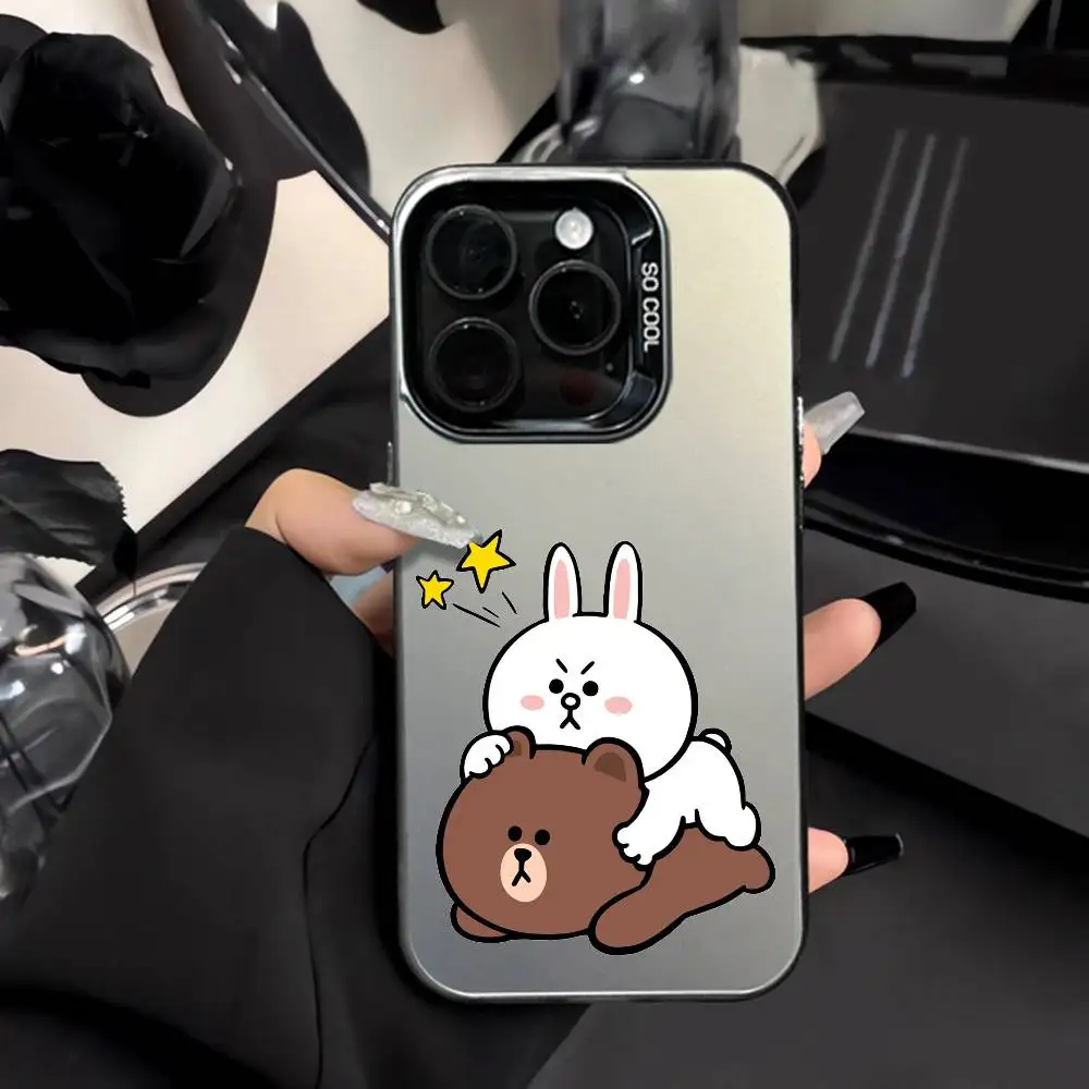 Coque de téléphone antichoc et anti-chute pour iPhone 17 16 15 14 13 12 11 Pro MAX, motif dessin animé B- Ours Brun C- Lapin