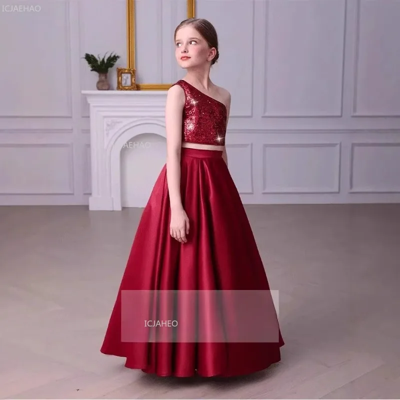 Christmas Girls Princess Party Dress Piano Violin Performance Pageant Host Model Show Children Evening Gown Wedding Birthday