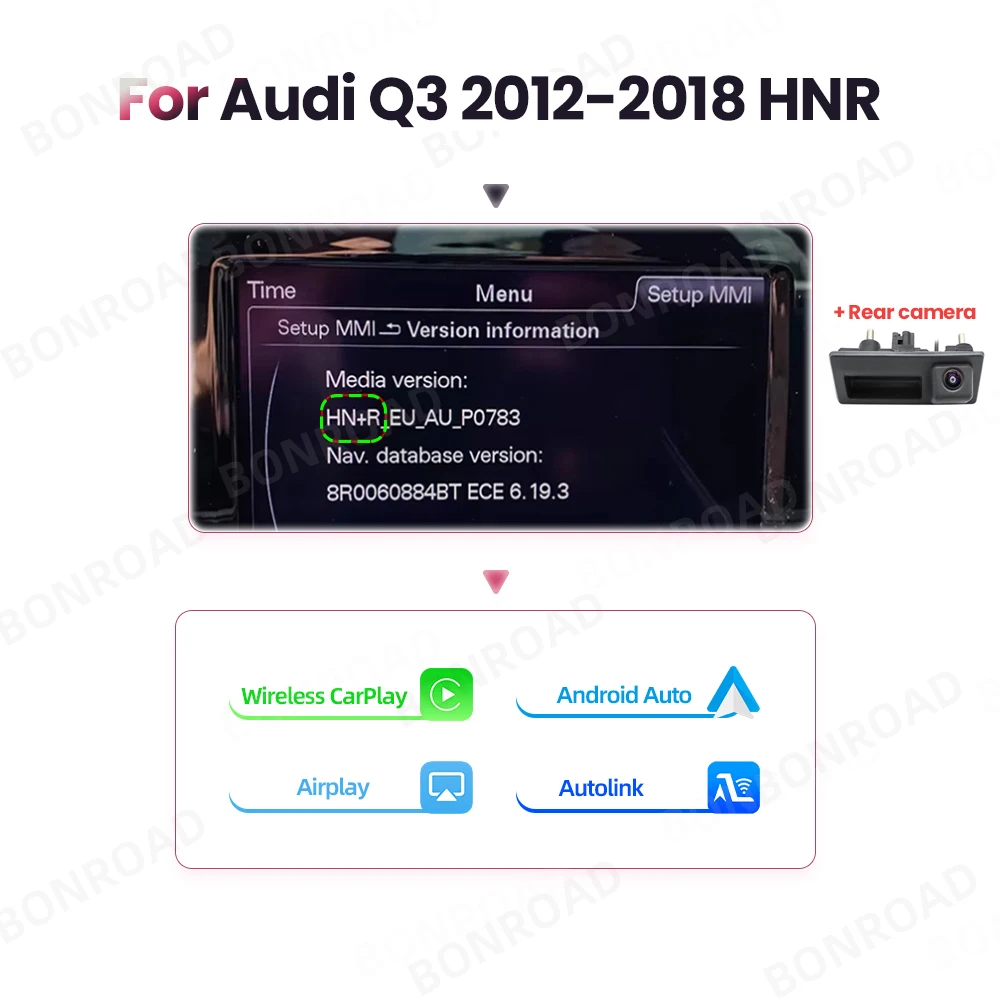 BONROAD Für Audi A1 Q3 2012-2018 RMC HNR Drahtlose CarPlay Android Auto Interface Adapter Mit Spiegel Link AirPlay Bluetooth