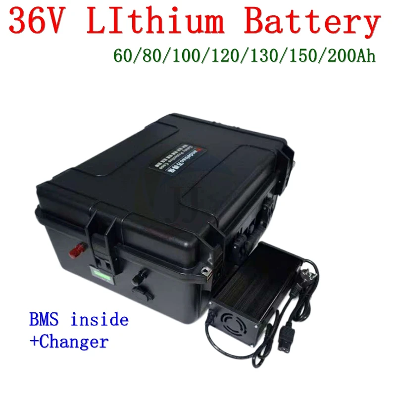 

36V 60Ah 80Ah 100Ah 120Ah 130Ah 150Ah 200Ah Lithium li ion battery for electric fishing boat RV solar system caravanas +Charger