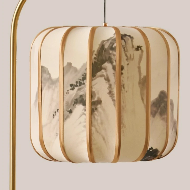 Japanese Retro Wooden Integrated Storage Rack Floor Lamp LED Living Room Office Bedroom Teahouse Study Homestay Standing Lights