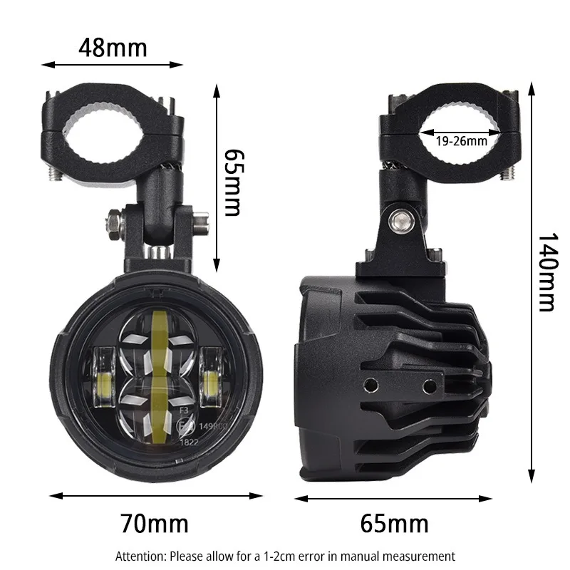 Pair 100W LED Motorcycle Fog Lights Dual-Color Amber/White Auxiliary Driving Spotlights with Flasher & Mount Bracket