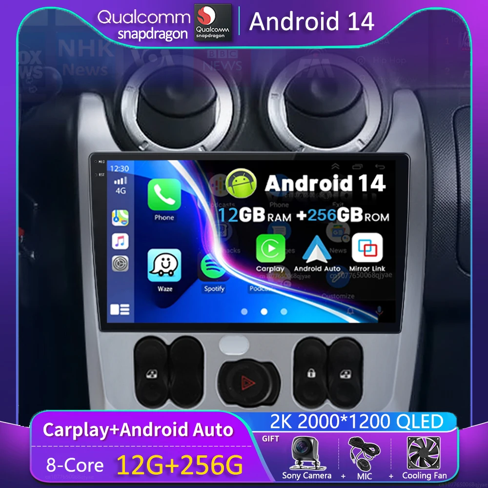 

Автомобильный радиоприемник Carplay на Android 14 для Renault Logan 1 Sandero 2009-2015, GPS-навигация, мультимедийный плеер, стерео BT DSP wifi + 4G авто