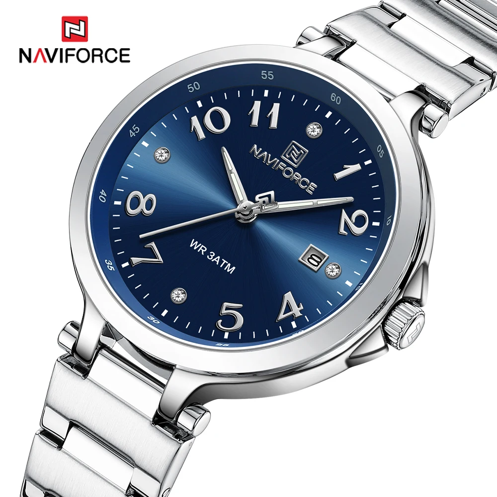 

NAVIFORCE Luxury Ladies Dress Watch Luminous Waterproof Week Date Woman Stainless Steel Wristwatch Women Quartz Watches