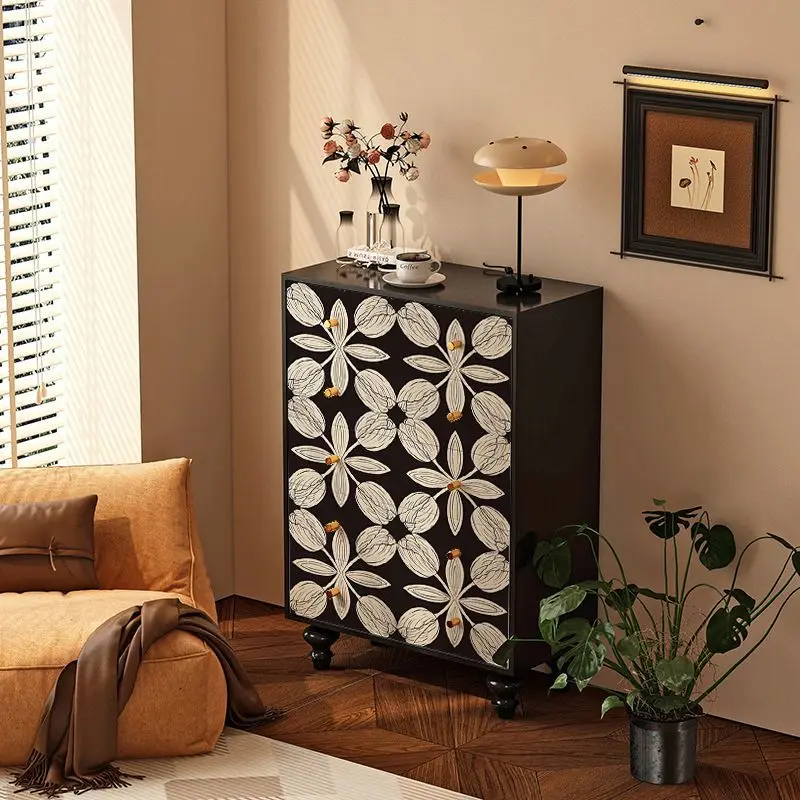 Cassettiera in legno massello in stile retrò francese, soggiorno, divano, armadietto, camera da letto, comodino