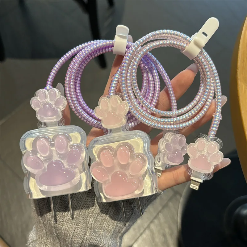 High Quality Charger Case Cute Cat's Claws Data Cable Protection Case 20W/18W Charger USB Data Cord Spiral Winder Protective