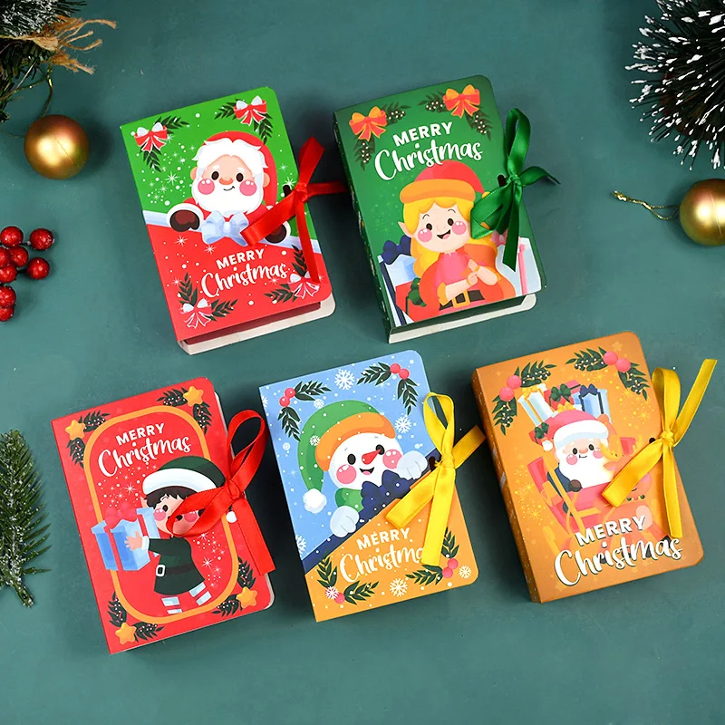 

5Pcs Marry Christmas Gift Box Kraft Paper Book Shape Candy Box Packaging Santa Claus Kids Party Supplies Christmas Decorations