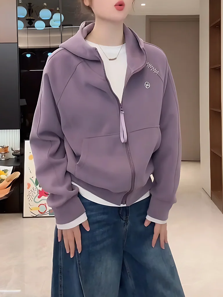 

Ретро-американское худи женское больших размеров, свободное, повседневное, универсальное, на молнии, верхняя одежда, модный тренд весны 2026, женская толстовка