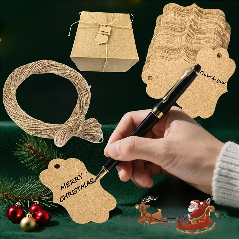 زينة عيد الميلاد 2025 كرافت ورقة العلامات DIY بها بنفسك التفاف هدية الزهور شجرة عيد الميلاد معلقة التسمية عيد الميلاد السنة الجديدة حفلة التفاف