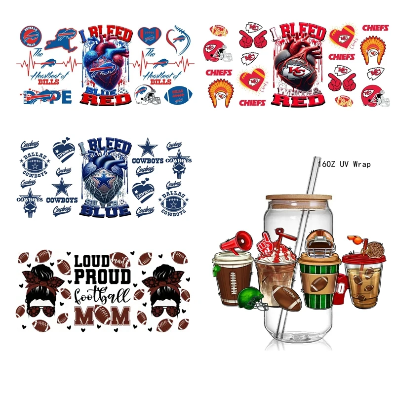 

Wholesale Waterproof Football Team 3D UV DTF Cup Transfers stickers 16oz uv dtf cup wraps Football for Cup Mug use