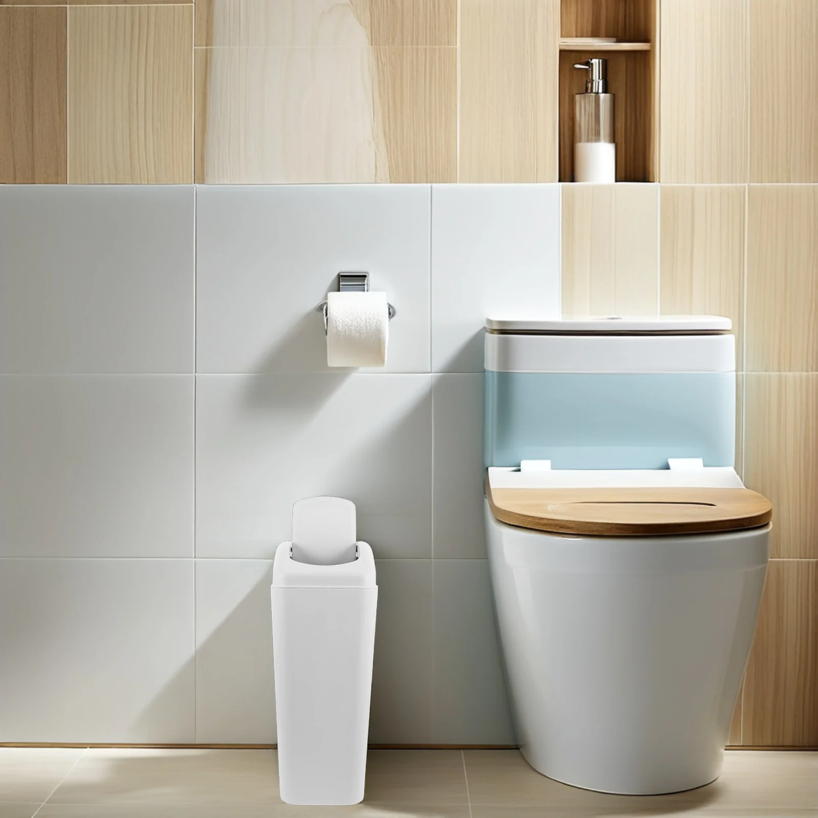 

Тонкий пластиковый мусорный бак 8 л с качающейся крышкой, компактный мусорный бак для ванной комнаты, кухни, спальни, мусорная корзина с крышкой, прочный пластик