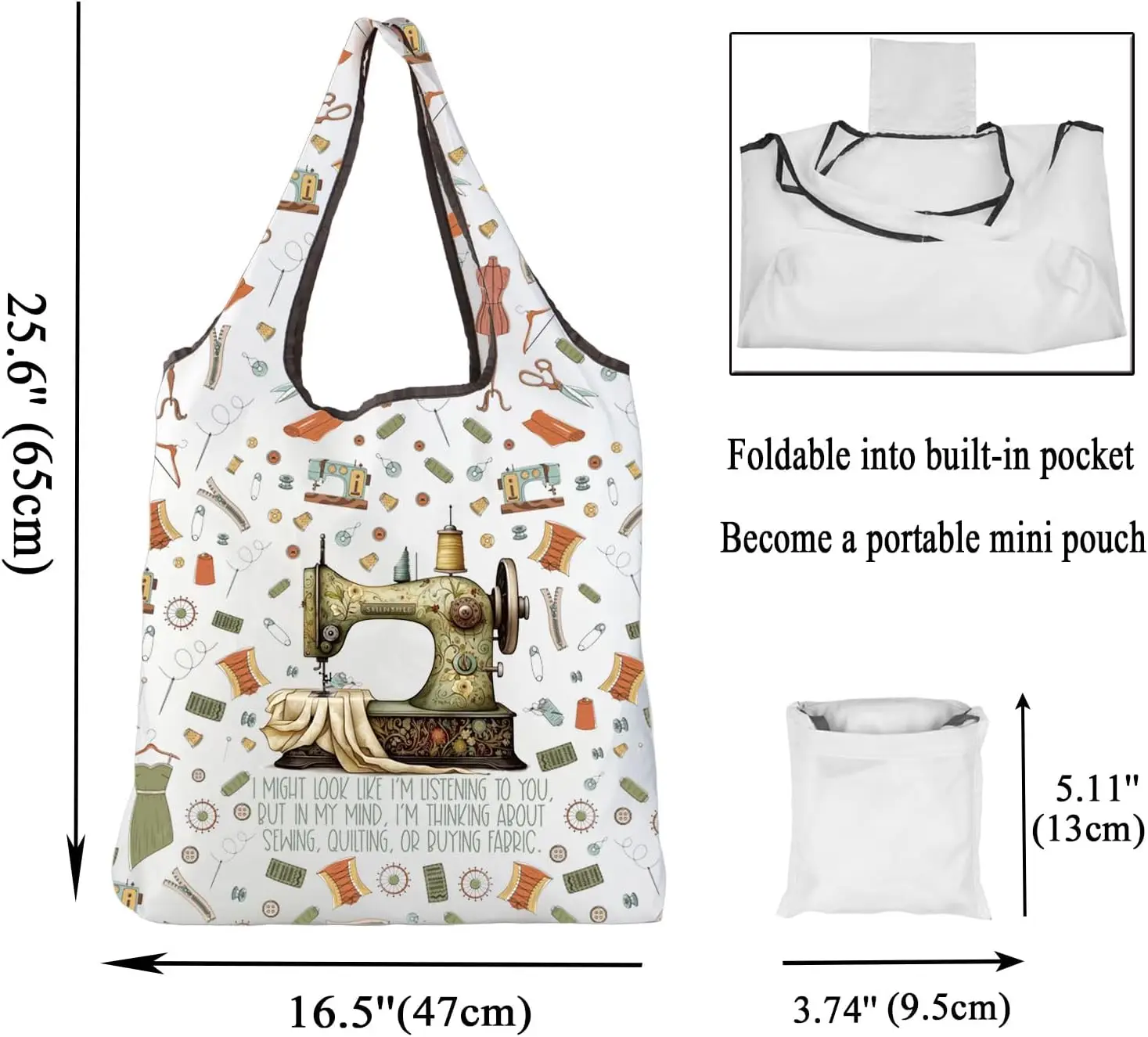 Quilting Reusable Grocery Bags Gifts for Sewing Lovers Quilt Gifts for Quilters Foldable Reusable Shopping Eco Bag